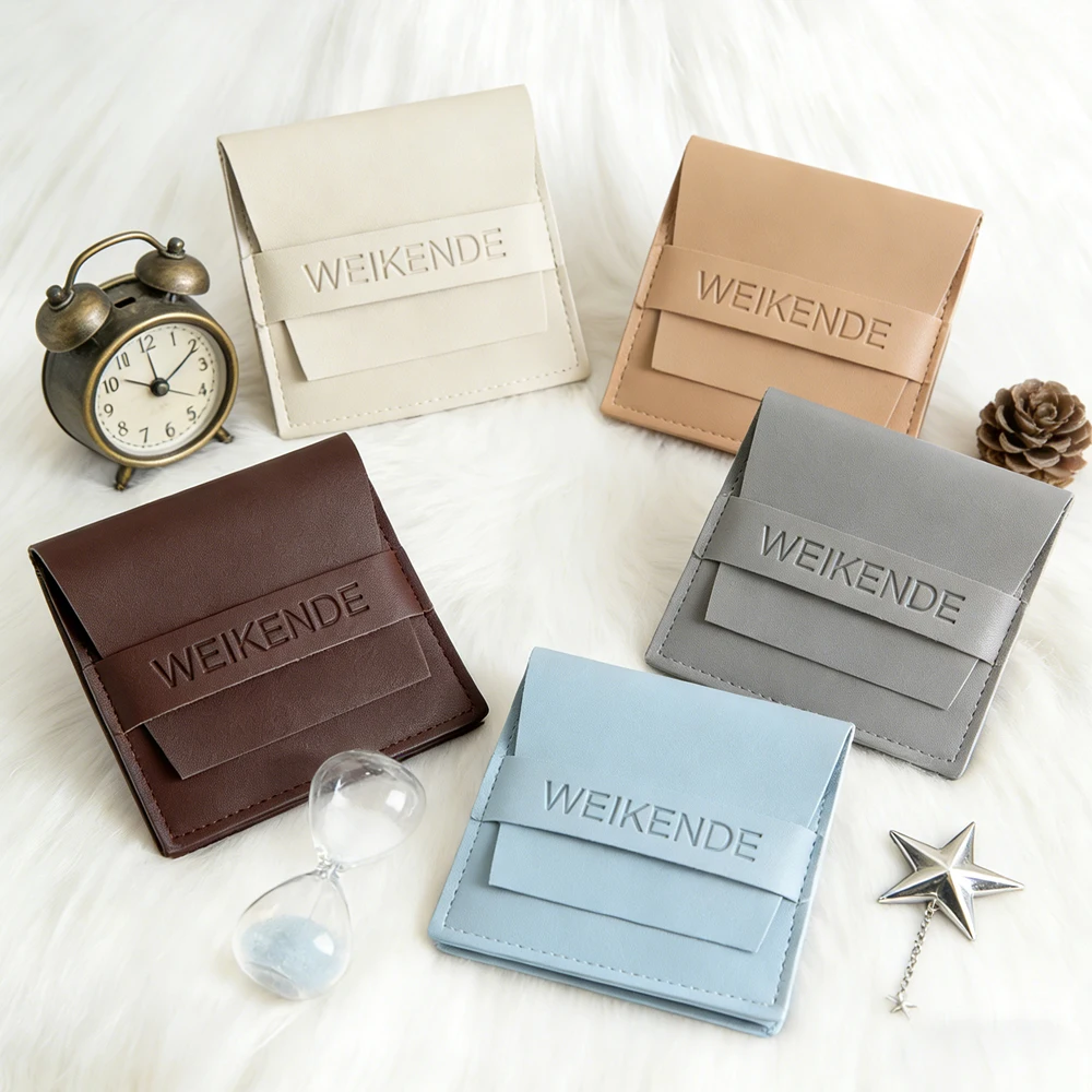 

100pcs Custom Logo PU Jewelry Bag 12x12cm Leather Ring Earring Bracelet Pendant Envelope Dustproof Boxes Gift Pouch Storage Sack