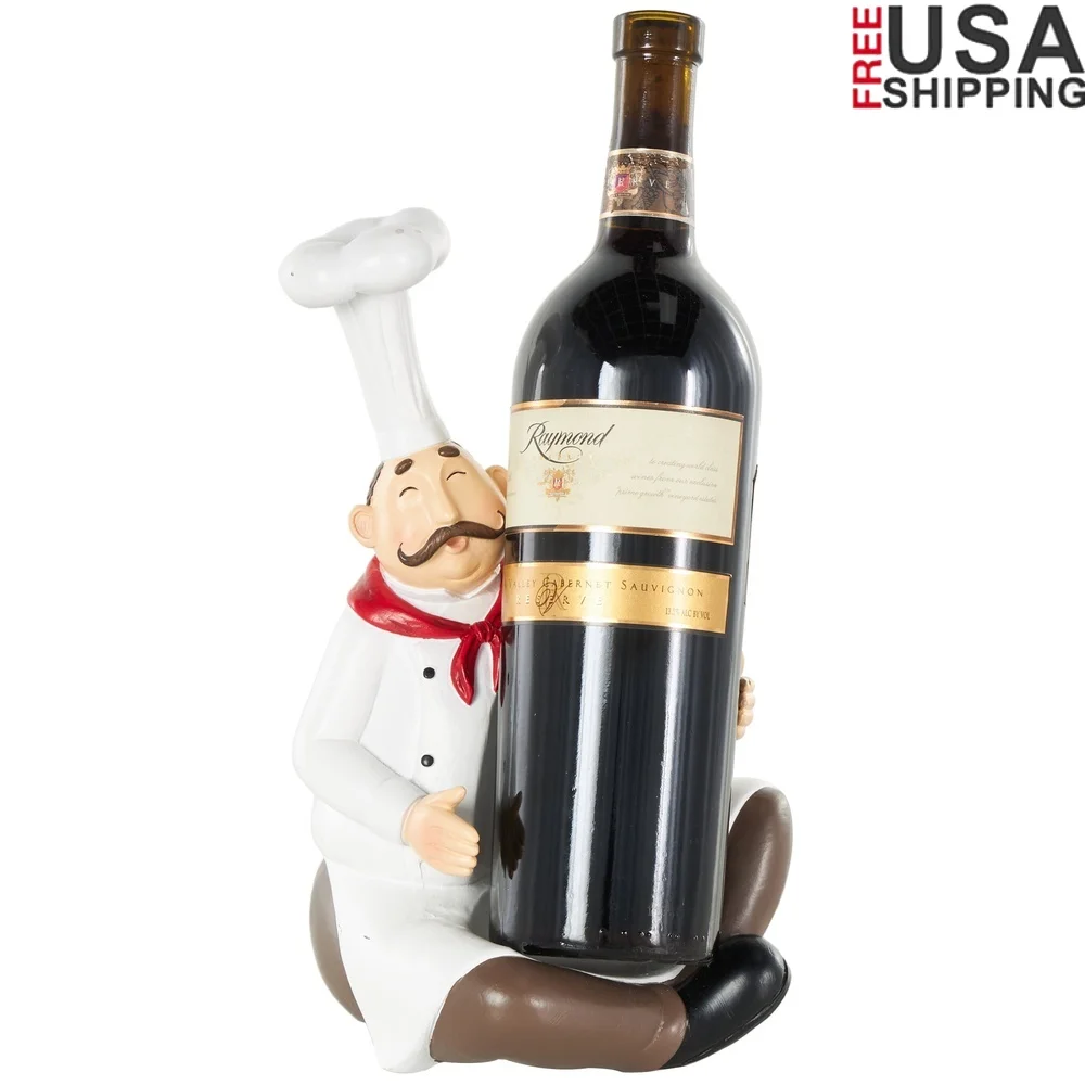 

Modern Polystone Chef Wine Holder Decorative Figurine Kitchen Countertop Single Bottle Display Elegant Gift 6x10 Inches