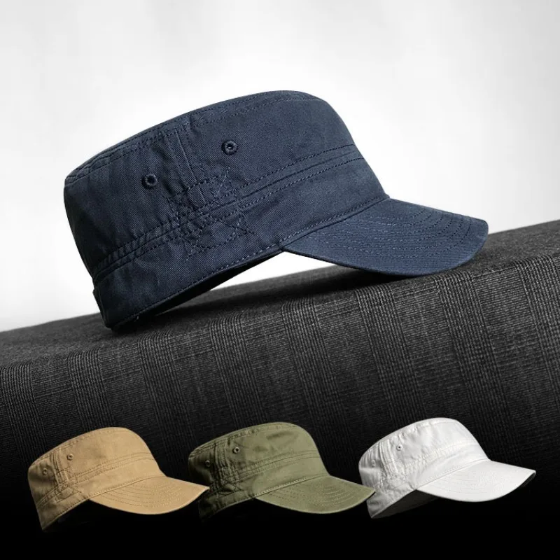 Solid Cotton Flat Top Cap Unisex High Quality Closed Back Visor Hat Fit Big & Small Head Circumference Casual Fashion Hat