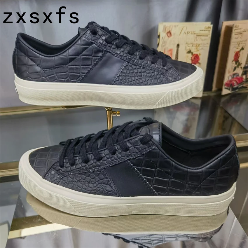 Spring Genuine Leather Lace Up Casual Shoes Men Quality Round Toe Business Flat Platform Shoes Leisure Walk Sneakers Male 2024