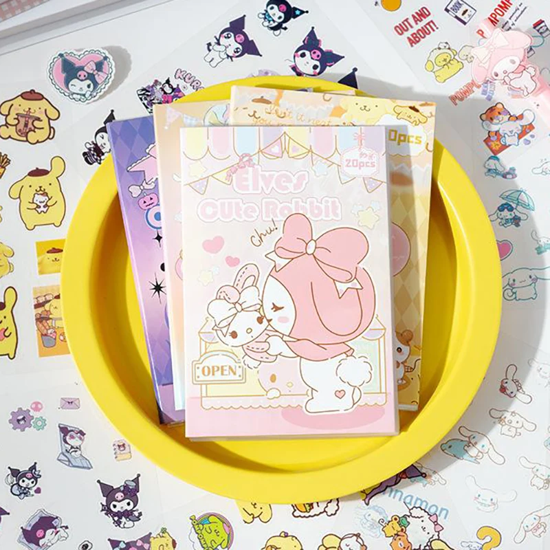 20pcs Sanrio Sticker Cute Cartoon Cinnamoroll Kuromi My Melody Sticker Decals Material Stationery Wholesale Kids Toys