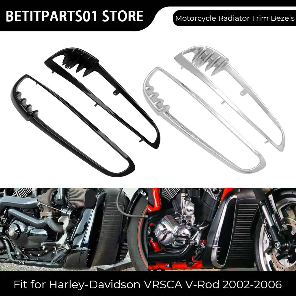 Motorcycle 1Pair Front Radiator Trim Bezels For Harley-Davidson VRSCAW V-Rod 2007-2010 #66115/66116-01 ABS Plastic Black/Chrome