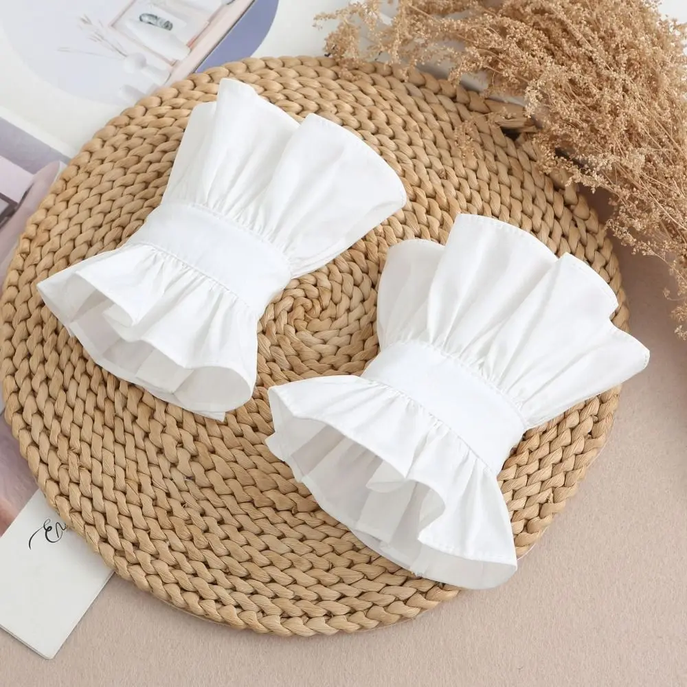 Retro White Detachable Fake Collar V-shaped Pleated Lotus Leaf Lace Lapel Half Shirt Hollow Out Ruffle Fake Sleeve Female