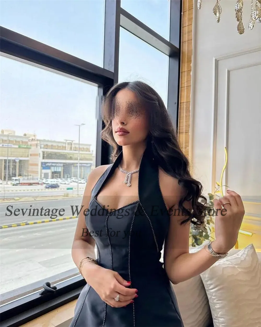 Sevintage Customized Black Saudi Arabic Satin Evening Dresses Spaghetti Strap Dubai Women Party Gowns Formal Prom Dresses 2023