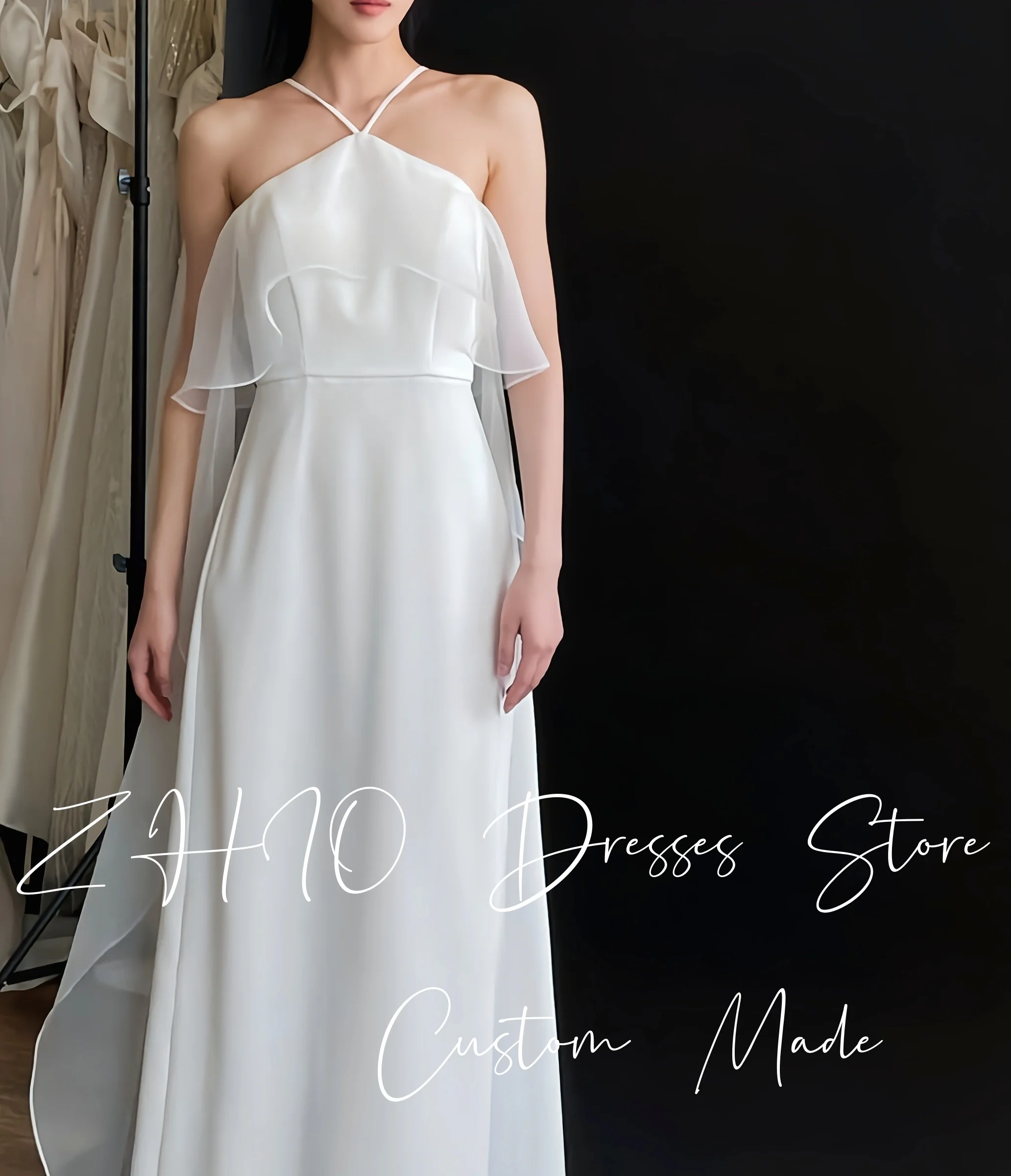 ZHIO فستان زفاف عاجي بسيط رسن بدون أكمام ثنيات على شكل حرف a من الساتان كوريا تبادل لاطلاق النار فستان زفاف مخصص الجنية  ওয়েডিং ders