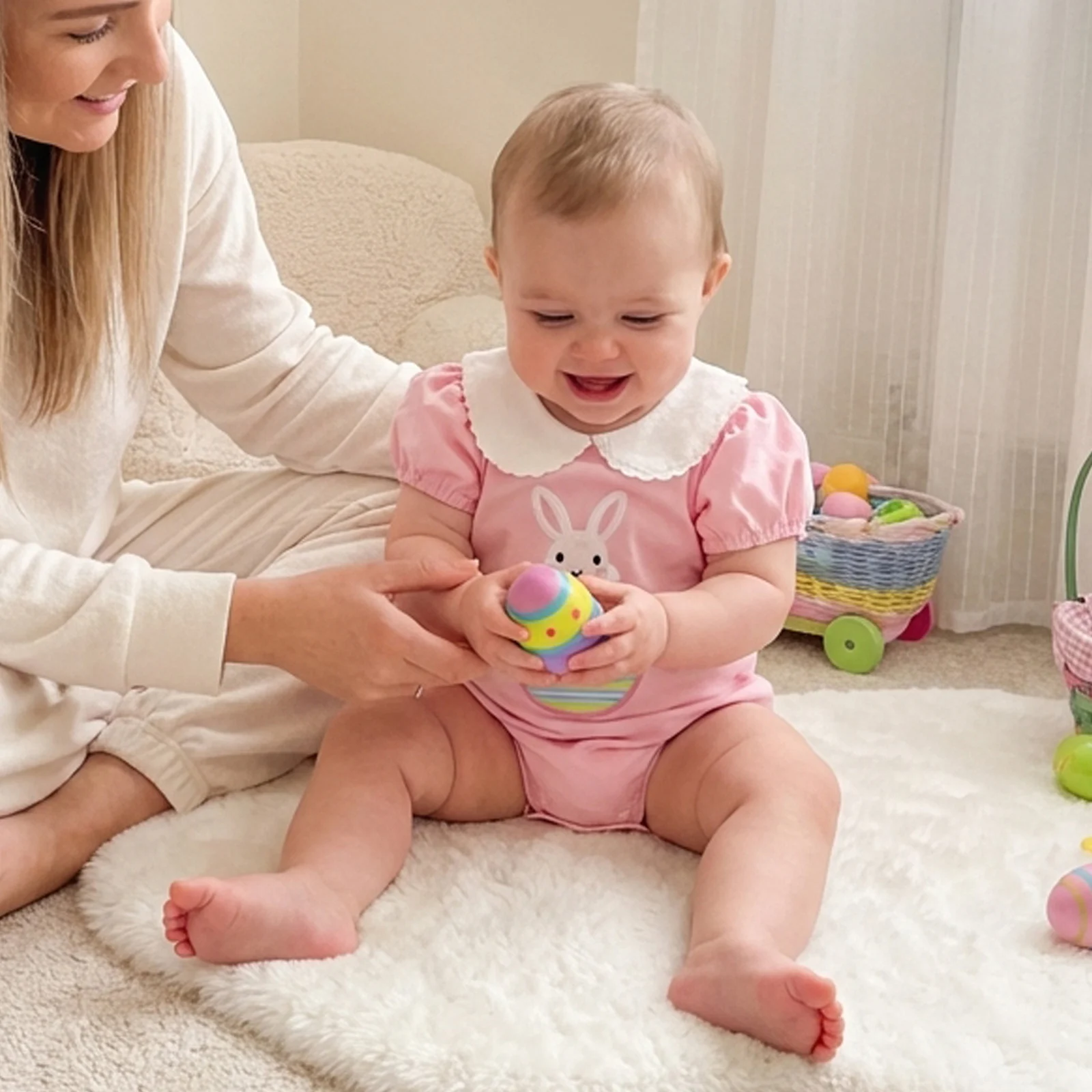 macacao-para-bebes-meninas-manga-curta-gola-de-boneca-bordado-de-coelho-roupa-infantil-para-pascoa