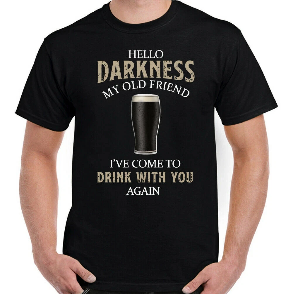 Guiness Hello Darkness My Old Friend Beer Alcohol BBQ T Shirt Comfortable and Breathable Soft Everyday Wear Men's Clothing Tee