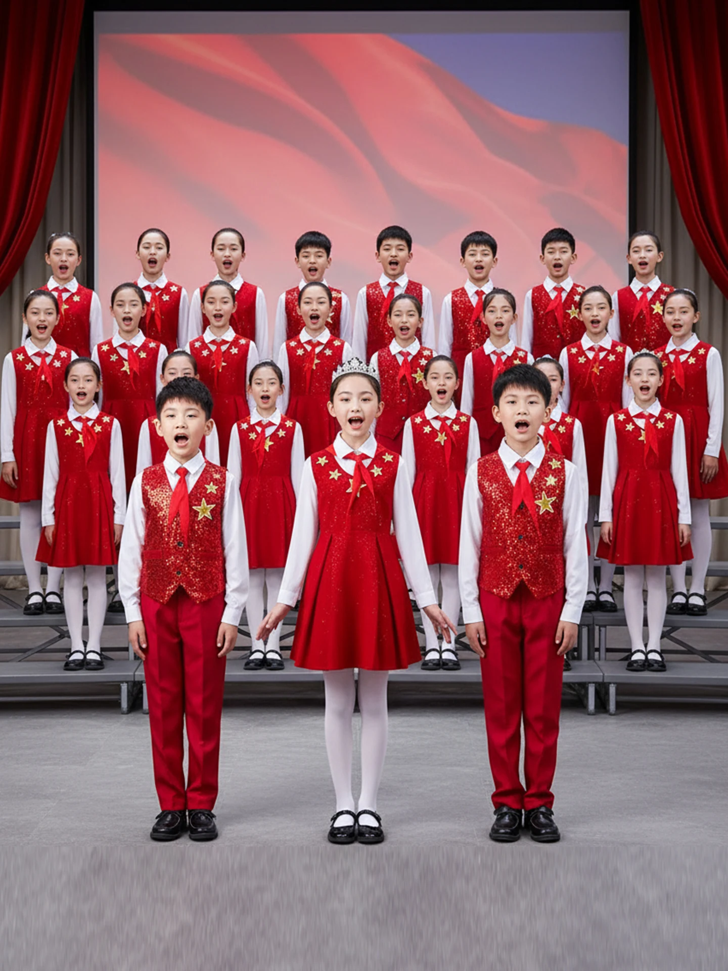 

Red Patriotic Chorus Performance Costume Children's Speech Cetition Dr Primary And Middle School Girls Traditional Stag...