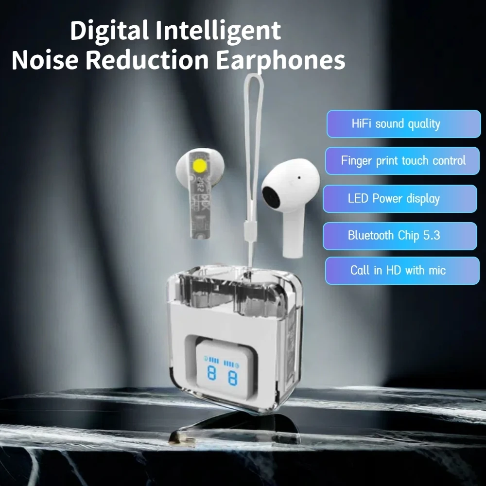 

Finger Print Touch Control LED Power Display Intelligent Noise Reduction Half in-Ear HiFi Sound Quality Bluetooth5.3 Earphones