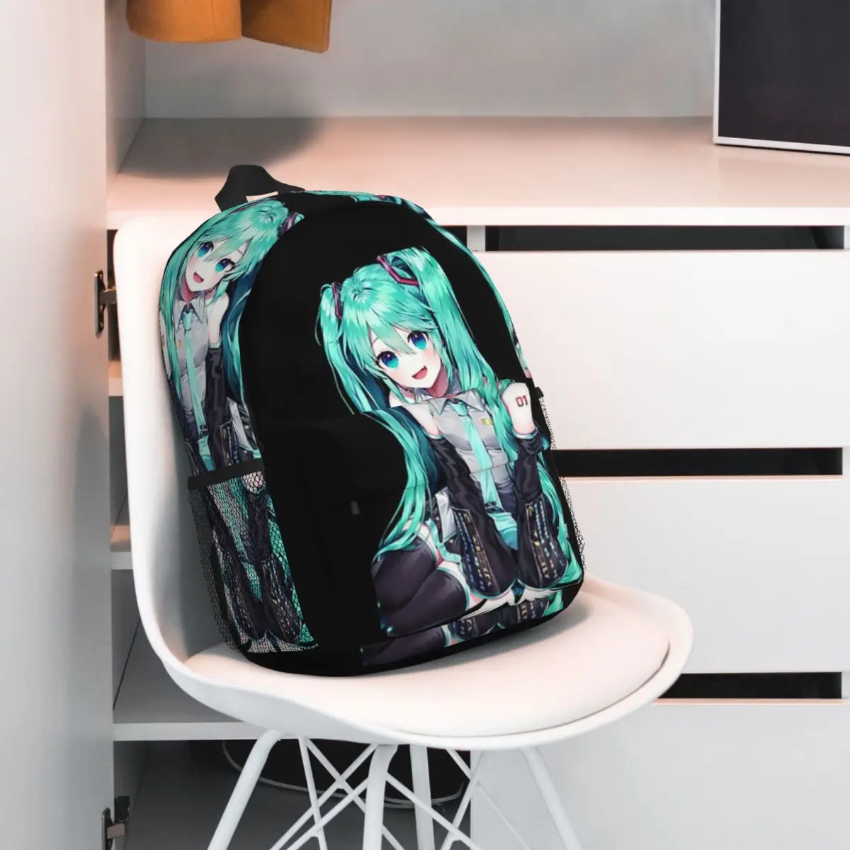 Tas sekolah kasual ringan motif hatsune-miku untuk sekolah, luar ruangan, belanja, kantor 15 inci