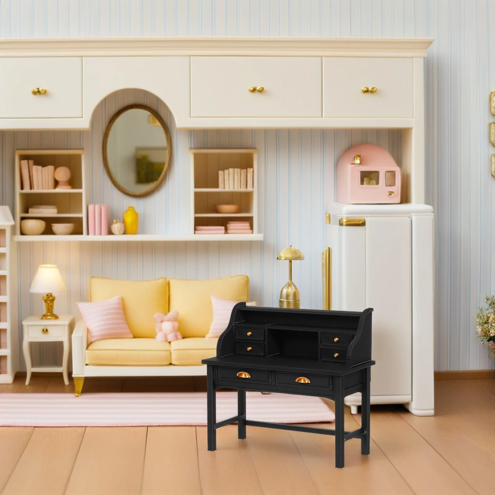 현실적인 미니 가구 소형 테이블 인형 집 액세서리 용 빈티지 플라스틱 작은 책상 소형 견고한 연구 도서관 측면