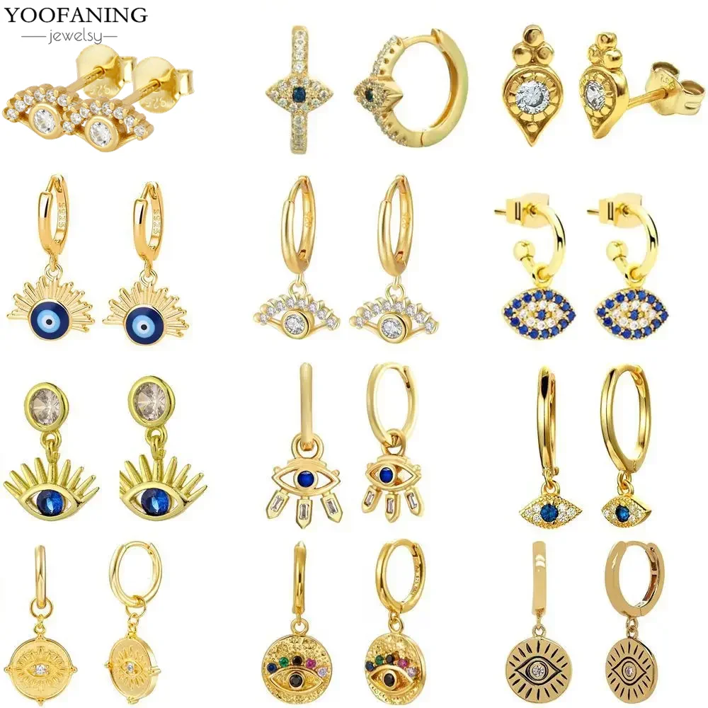 Pendientes de plata pura 925, pendientes perforados de plata y oro de alta gama, colgante con diseño de ojo de diablo, pendientes para mujer, joyería, regalos para fiesta