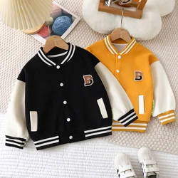 Boys Girls Baseball Jackets Baby Spring Autumn Casual Coats Kids Single Breasted Letter Outerwear Children Sports Clothing 1-14Y