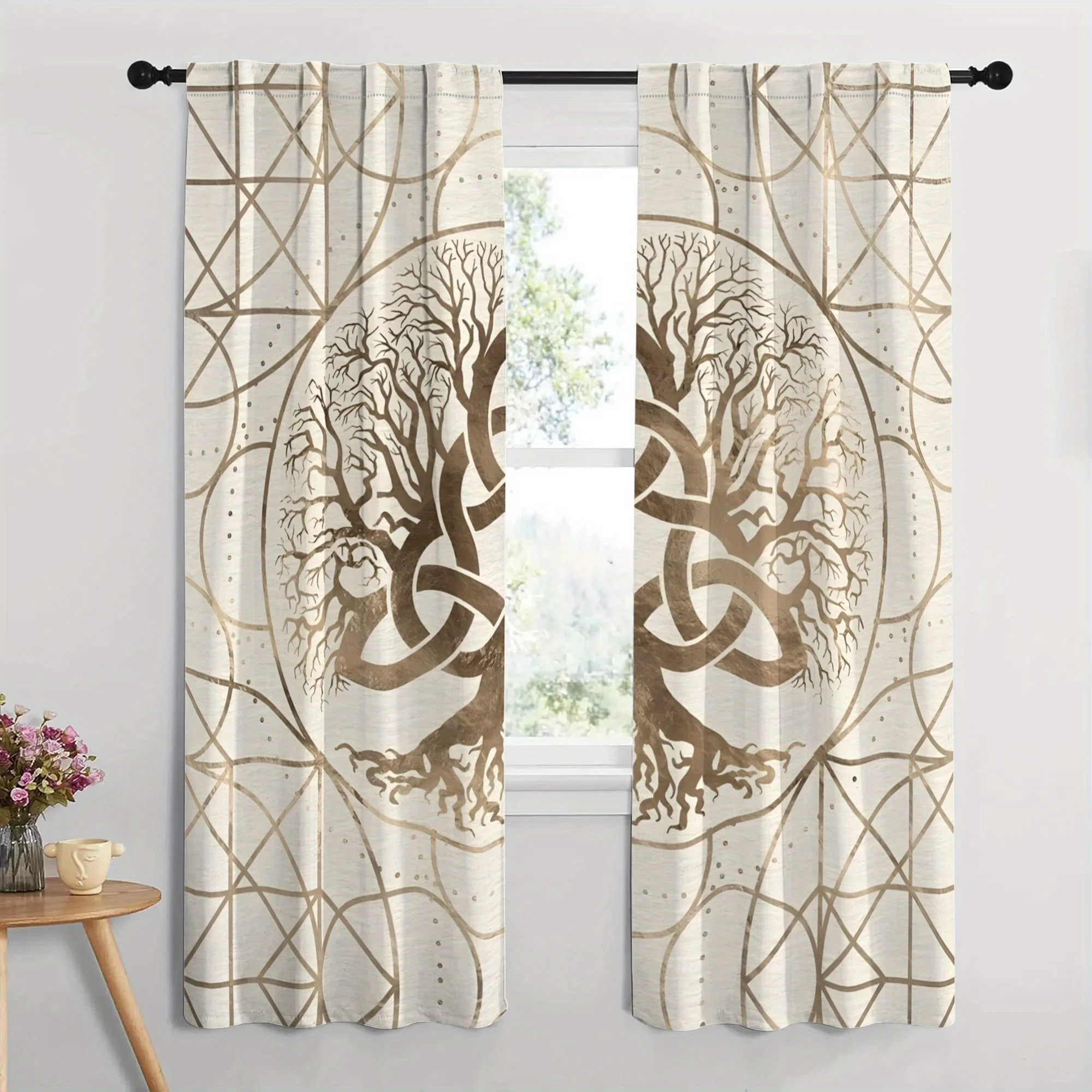 Celtic wind life tree pattern Print Drapes Room Darkening Window Curtains for Home Decor,Rod Pocket Blackout Curtains Bedroom