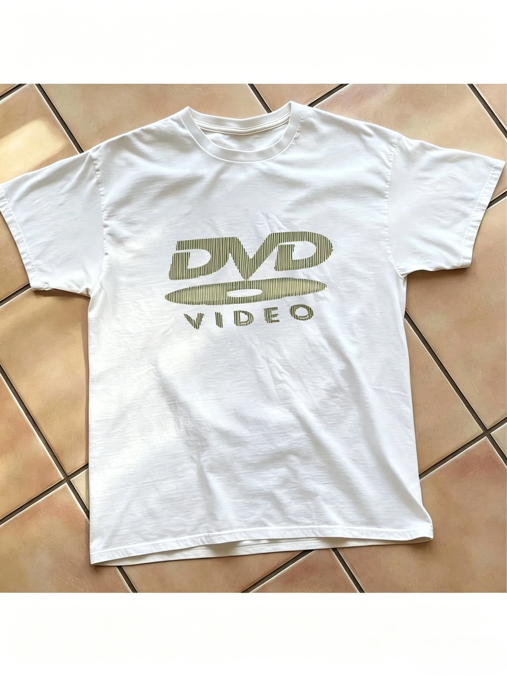 DVD Video Nostalgic Green Logo, Vintage Gaming Print T-Shirt, 2000S Aesthetic, Good Shirts, Casual Round Neck Short Sleeve