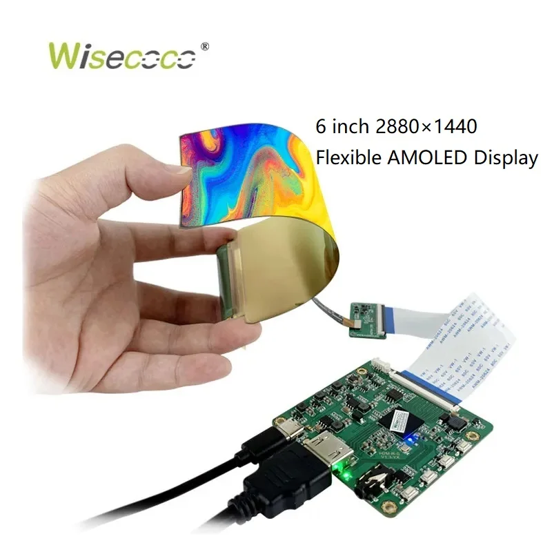 Wisecoco 6 Flexible AMOLED Display 2K 2880x1440 600nits 90000:1 Contrast Ultra Thin Bendable MIPI For Robot Wearable Handheld