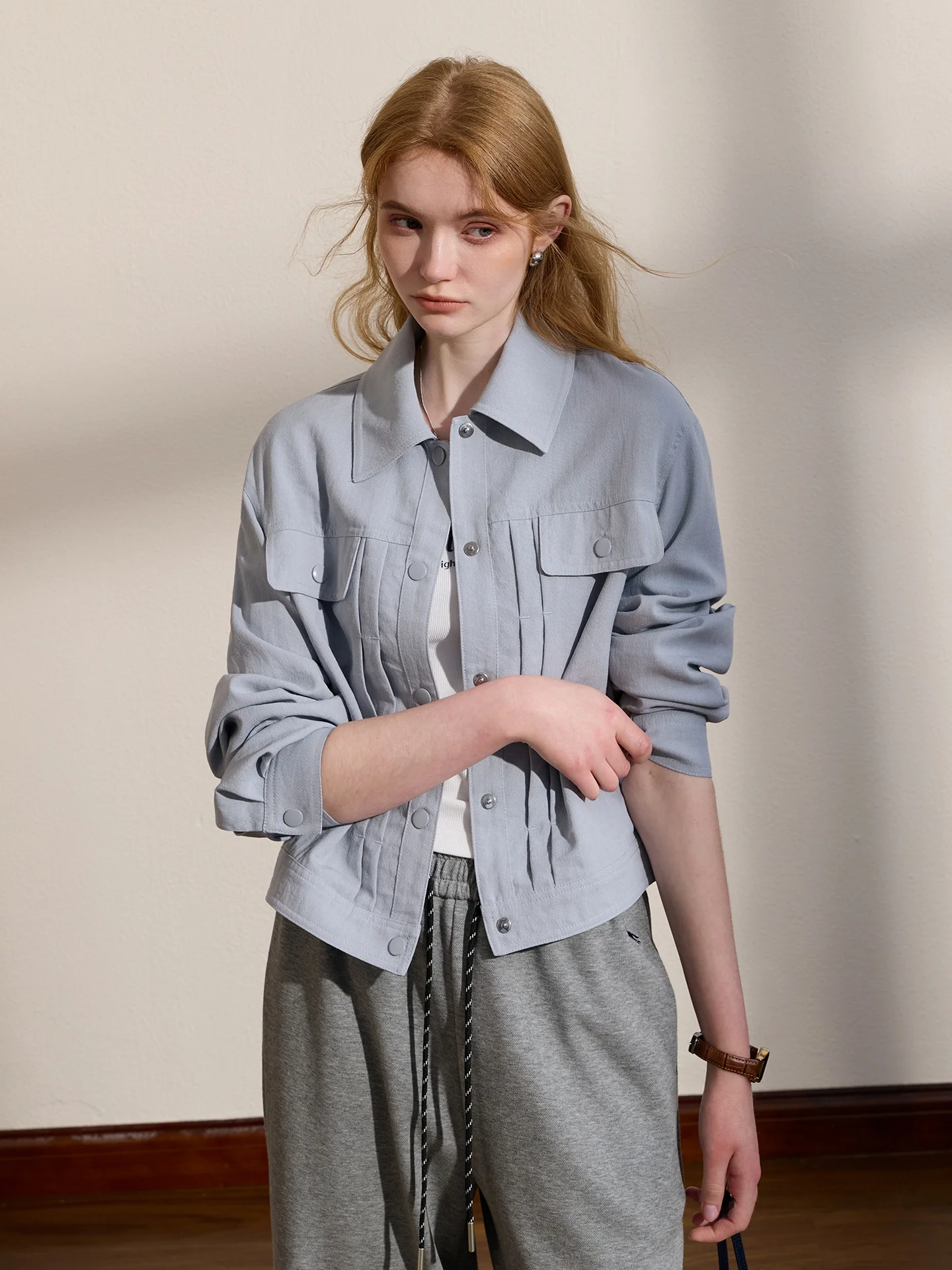 Comfortable Casual Linen-Like Short Jacket Autumn Streetwear Double Pocket Long Sleeve Coat Top KUHNMAVI Women's Fashion