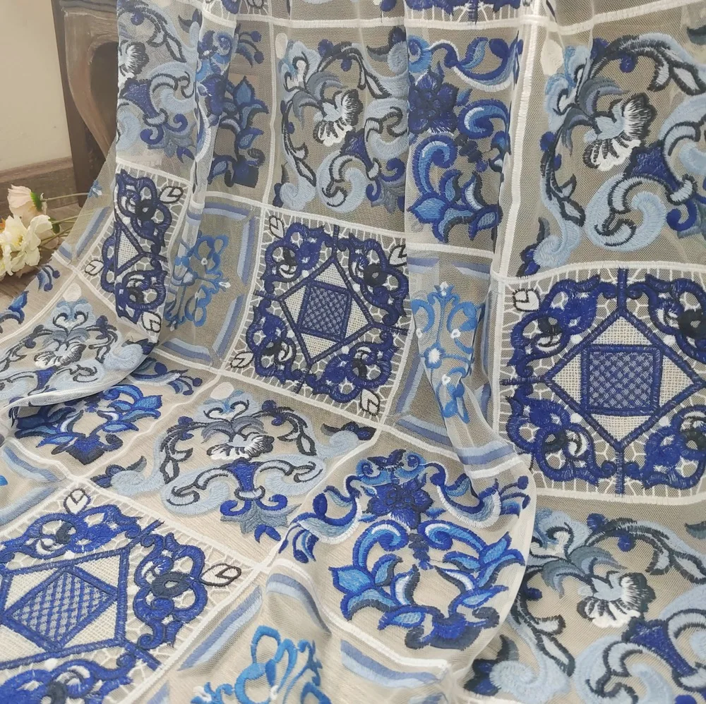 

Colored 3D Mesh Embroidered Fabric for Dress Apparel Sewing Curtain Decorative Fabric