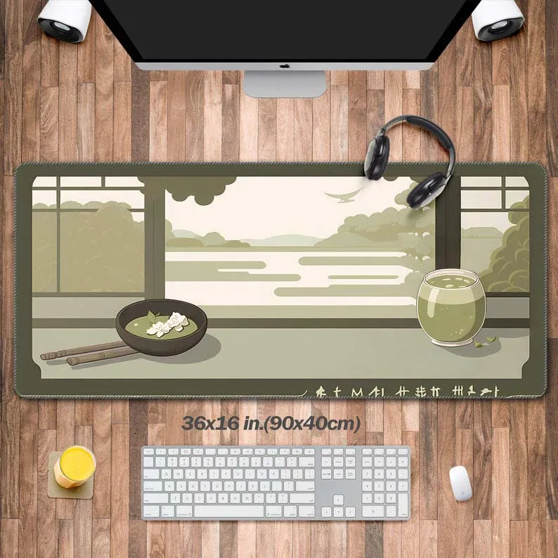 Cute Japanese Office Underwear Matcha Mouse Pad, Kawaii Office Mat, Anime Aesthetic,Original Design Desktop Computer Mats