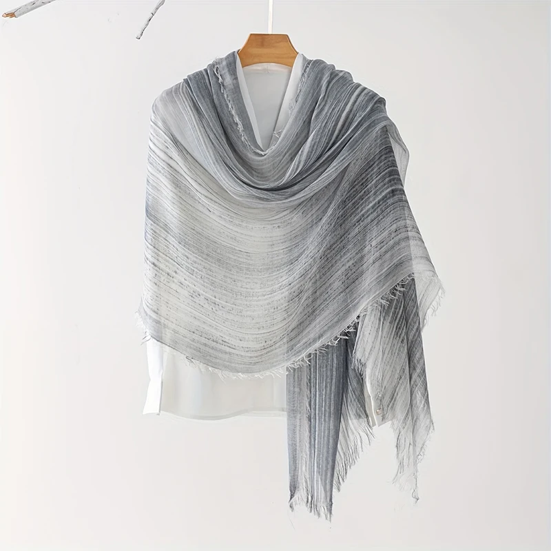 Gradient Striped Cotton Scarf Thin Breathable Soft Skin Friendly Shawl Elegant Style Sunscreen Short Beard Scarf For Women