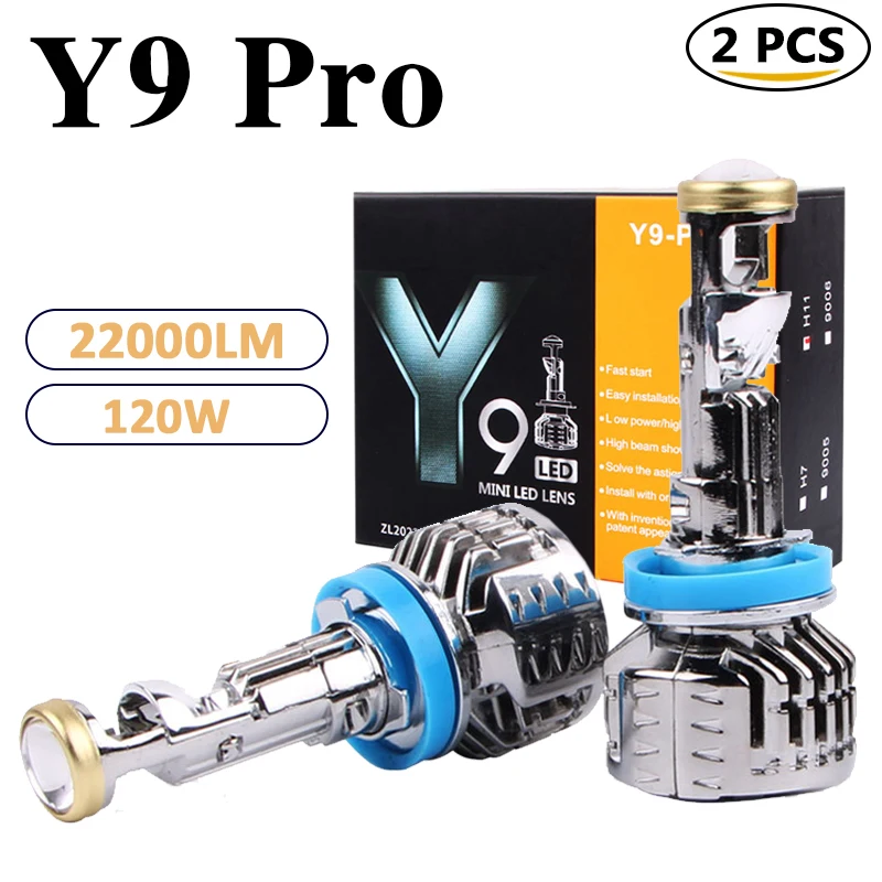 Y9 Pro Mini Headlights Bulb LED Canbus Auto H7 Fog Lamps Projector Lens H8 H9 H11 9005 9006 Car Hi/Lo Beam Light 120W 6000K