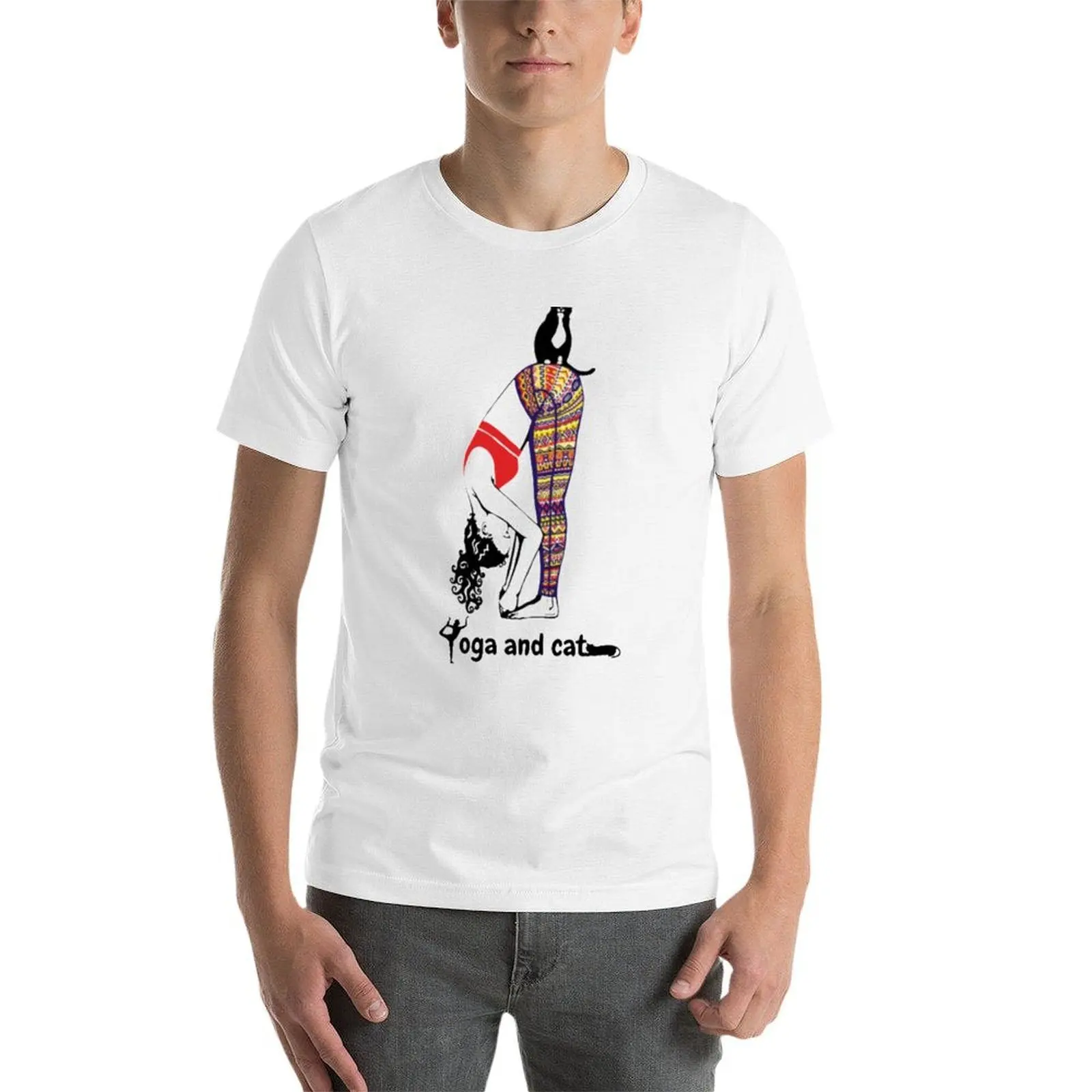 Yoga and cat T-Shirt man t shirts cotton man t shirts for men casual T-Shirt view 4