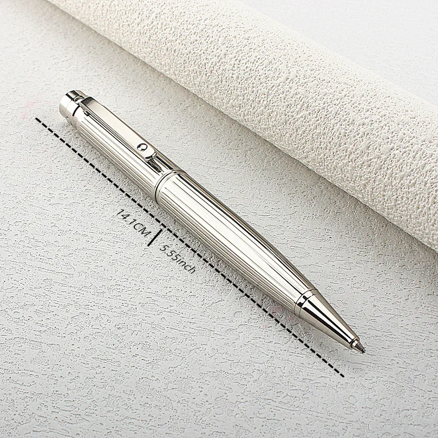 Full Metal Vertical Striped Silver Texture Twist Ballpoint Pen, Luxury Metal Body, Business Office Signature Writing Gift Pen