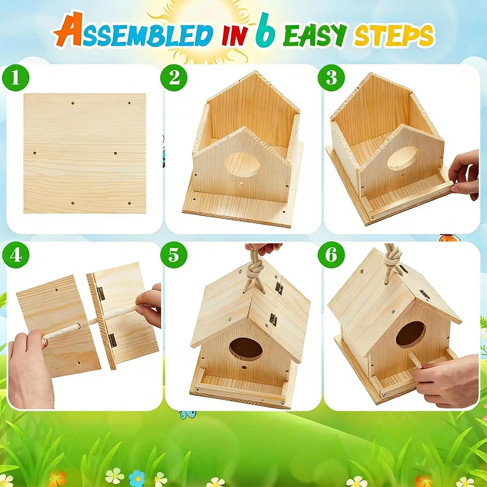 Bird House Kit Paintable Hands-On Wooden Kids Birdhouse Build Your Own Kit For Spring Summer Home School Classroom Camp Holiday