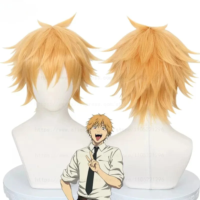 High Quality Denji Cosplay Wig Short Layered Golden Heat Resistant Synthetic Hair Halloween Carnival Anime Wigs