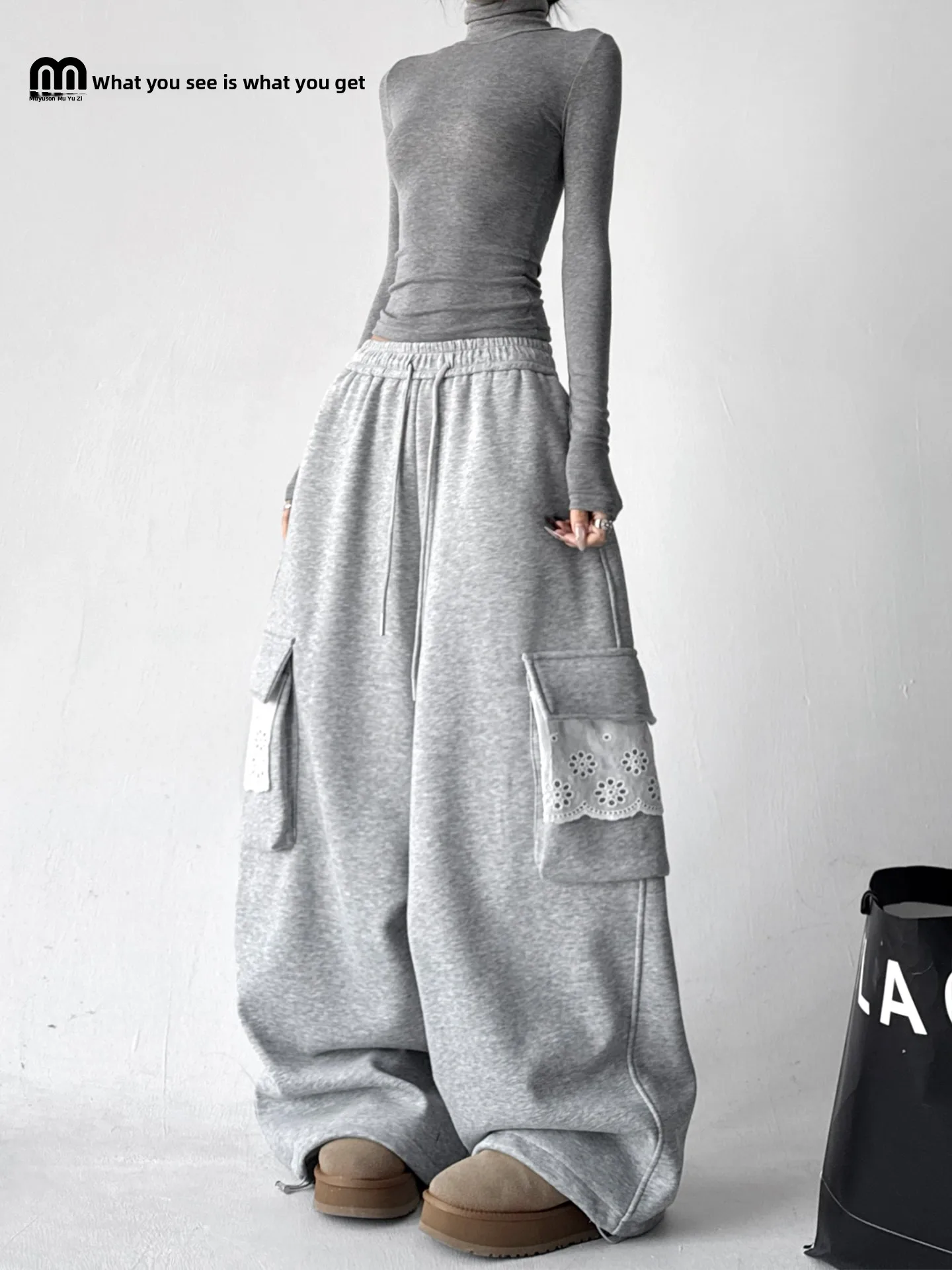 

2025 Winter New Sle Women's Fce Lined ket Work Pants Wide Leg Casual Loose Fit High Waist Cotton Blend Trousers