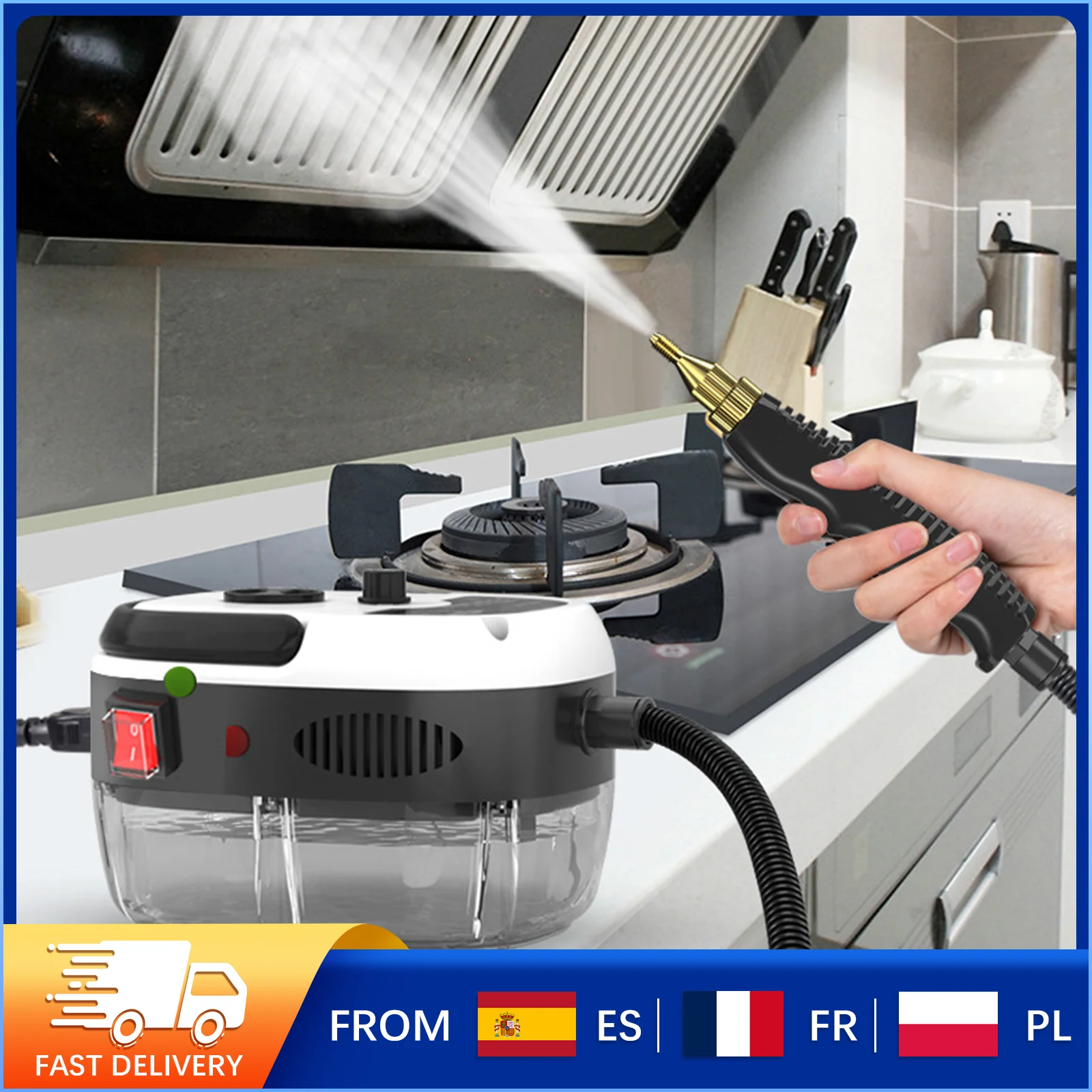 Limpiador a vapor de 2500W de alta presión y temperatura 105 ° C 3BAR Tanque de calentamiento rápido de 6 velocidades de 900 ml para limpieza del hogar/cocina/baño/coche
