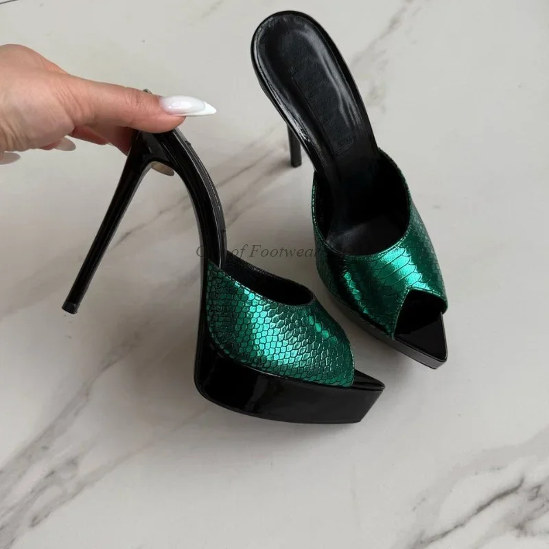 Sexy Snake Print Pointy Toe Platform Slippers Women's Summer New In White/black/nude High Heels Big Size Party Chic Luxury Shoe