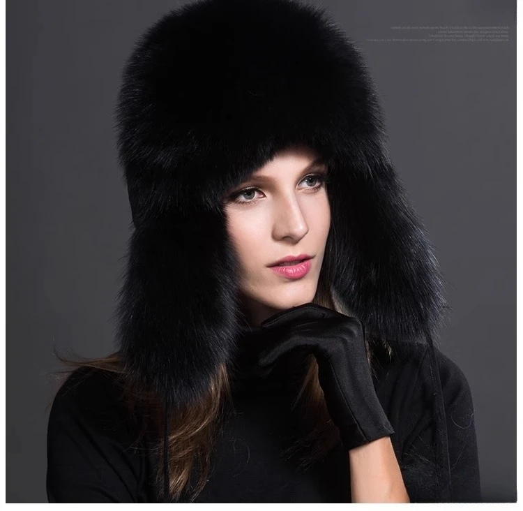 Damenmützen aus natürlichem Waschbärpelz, Ushanka-Mützen für den Winter, dicke, warme Ohren, modische Bomber-Mütze mit Pompon, Damenmütze aus echtem Fuchspelz, Pompon. – Detail 8