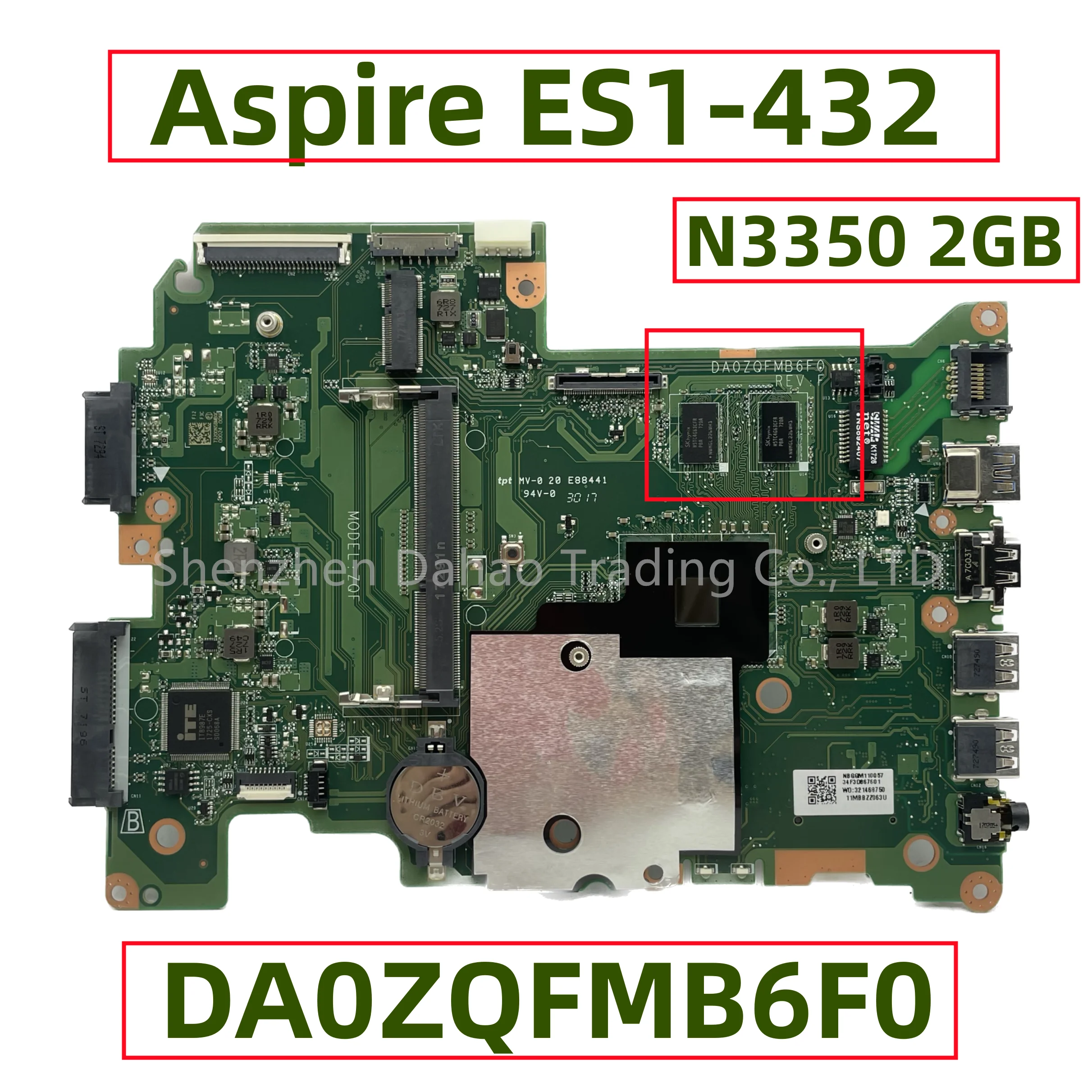 Материнская плата DA0ZQFMB6F0 для ноутбука Acer Aspire ES1-432 ZQF с процессором Celeron N3350 DDR3 NB.GFS11.002 NB.GGM11.005