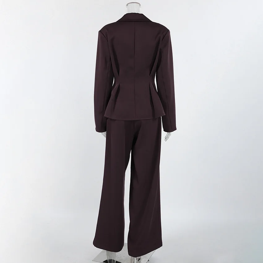 Damen-Anzug-Set, tiefer V-Ausschnitt, tief ausgeschnitten, langärmelig, Taillenanzug, Jacke, lange Hose, zweiteiliges Set, Pendler-Elegante Hosen-Set