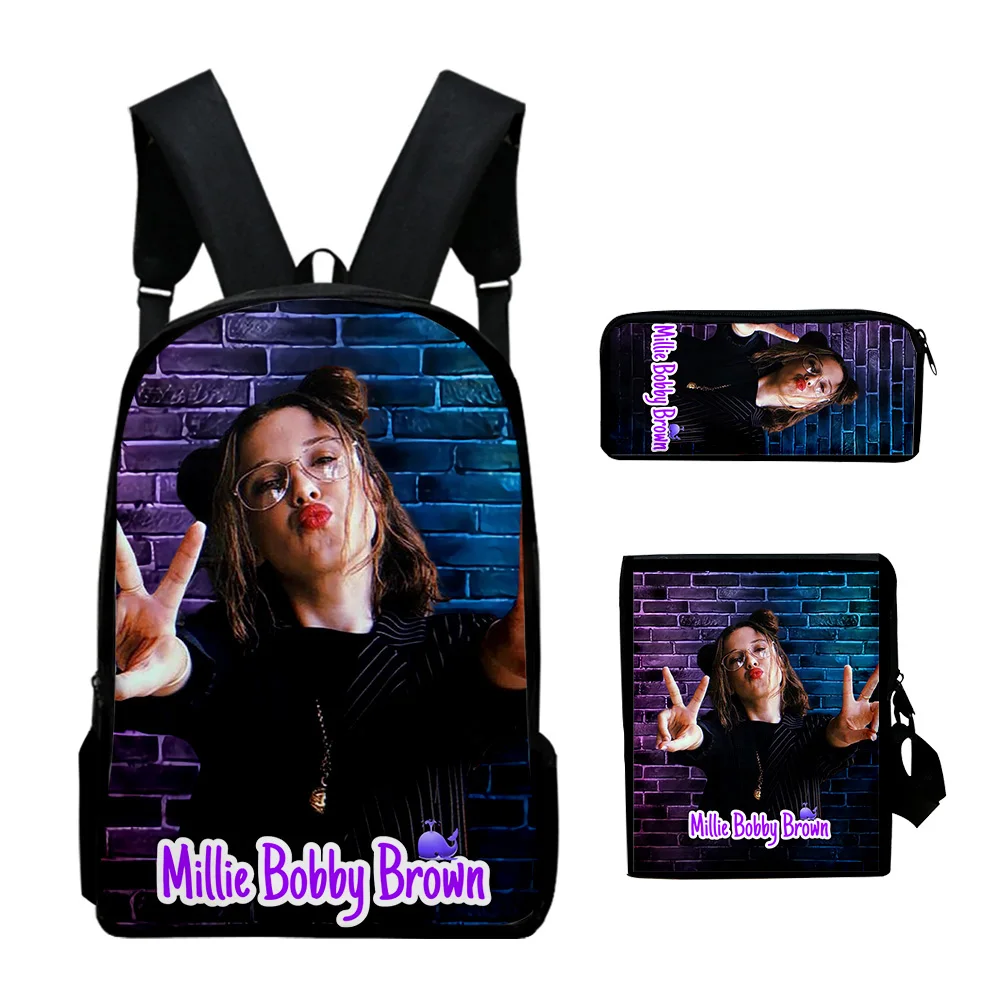 Klassische Mode Millie b braun 3D-Druck 3 teile/satz Schüler Schult aschen Laptop Daypack Rucksack geneigte Umhängetasche Feder mäppchen