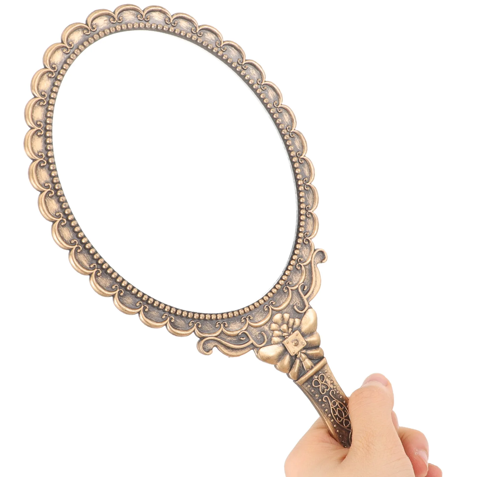 

2Pcs Women Handheld Makeup Mirror Premium Material Vintage Design Portable Mirror for Daily Travel Use