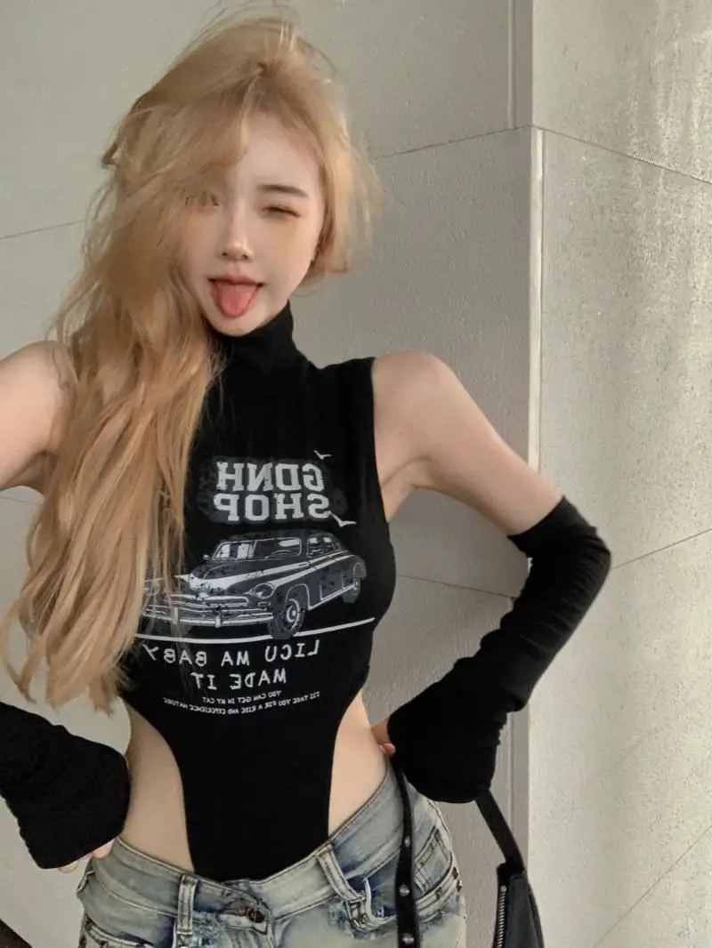 

2025 Summer Women Bodysuit New Fashion Bodysuits Black Slim Casual Streetwear Sexy Outfits E5686