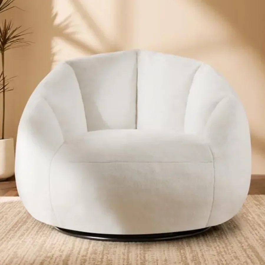 Swivel Giant Bean Bag Chair for Adults - Comfy Plush Round Shell Soft Accent Chair, Oversized Cozy Floor Sofa for Living Room,