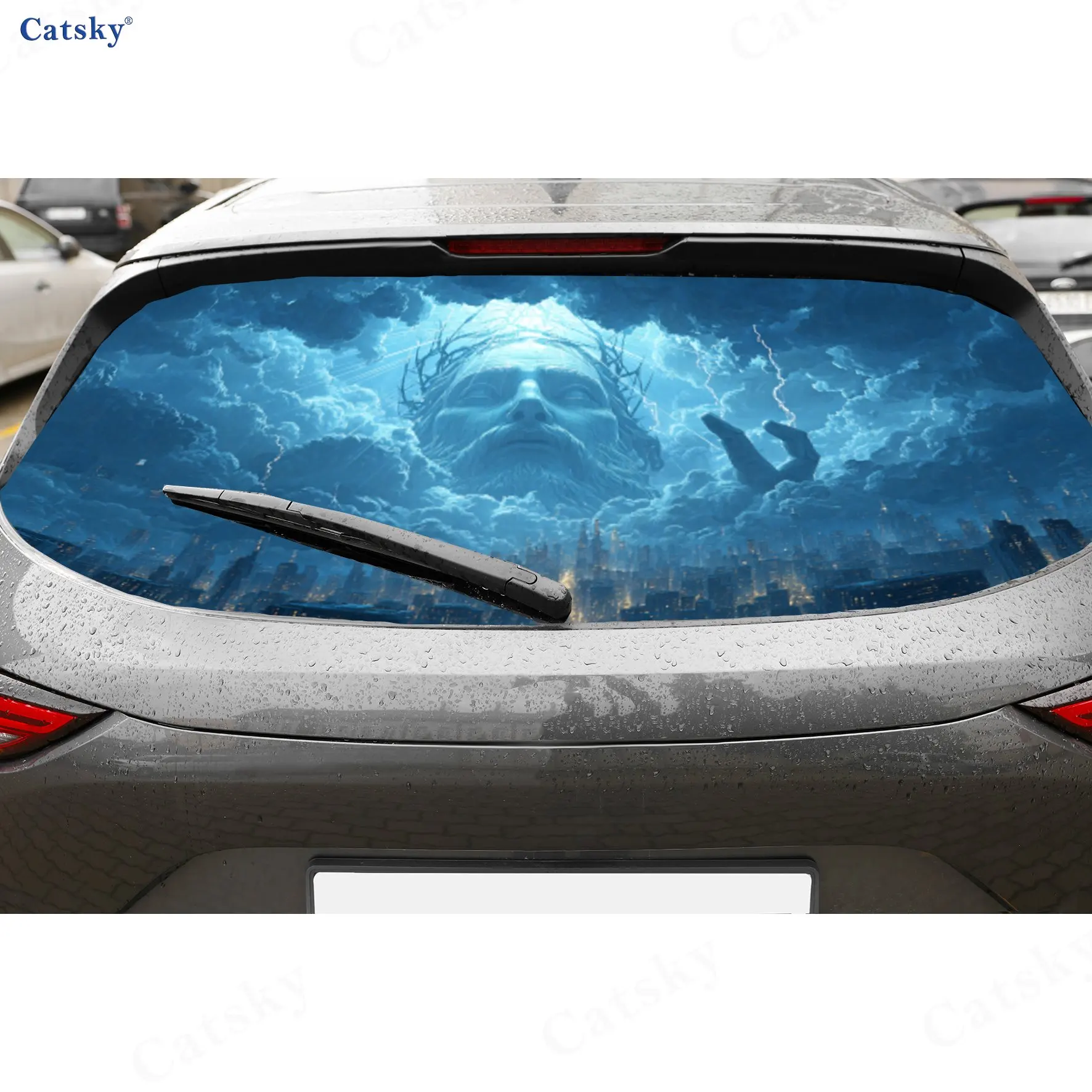 

Sacred Jesus & Hand of God PVC Perforated Car Vinyl Wraps, Durable Car Rear Windshield Sticker, Waterproof Car Rear Window Decal