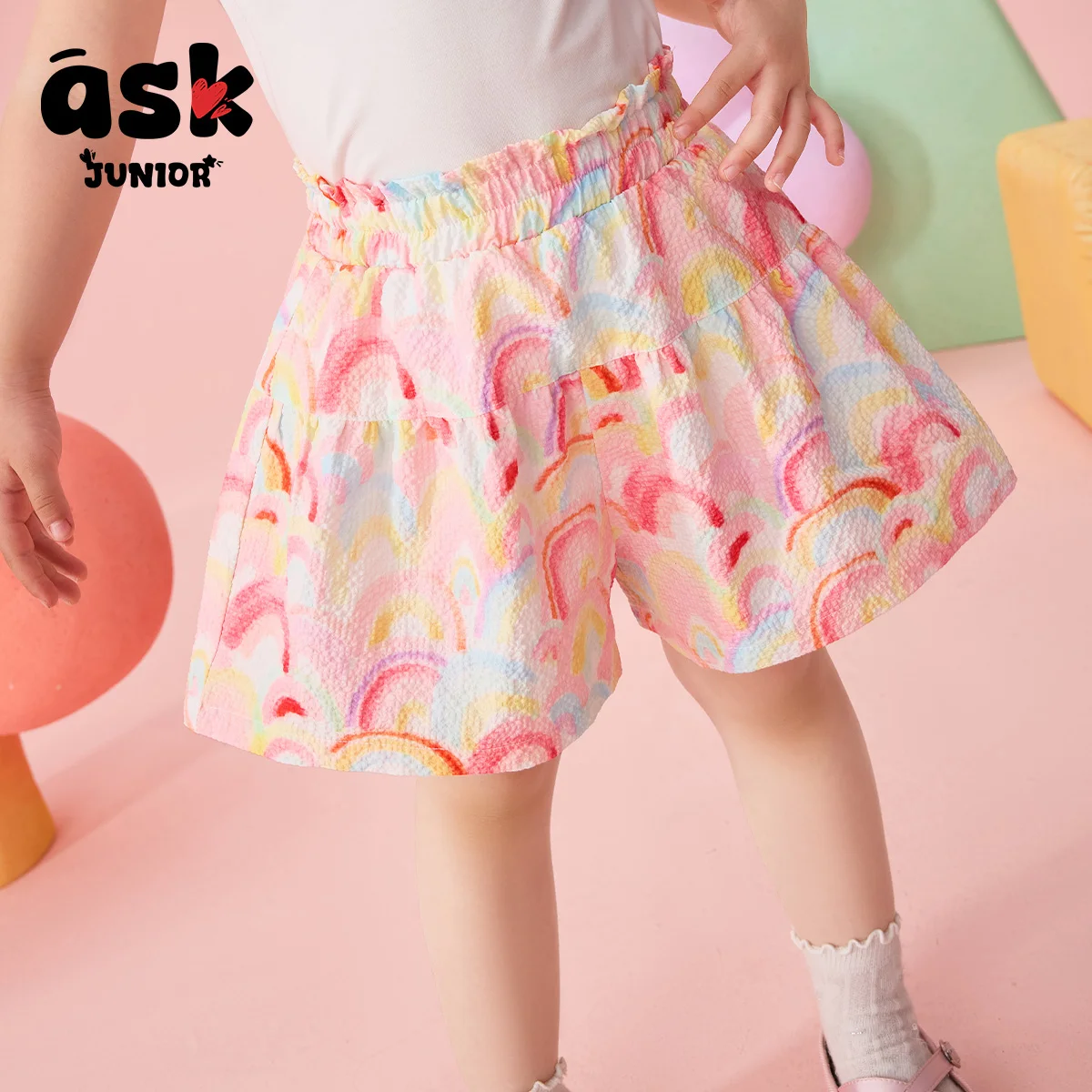 اسأل سراويل الأطفال الصغار الصيفية للفتيات بنمط قوس قزح شورت مطبوع بالكامل #2