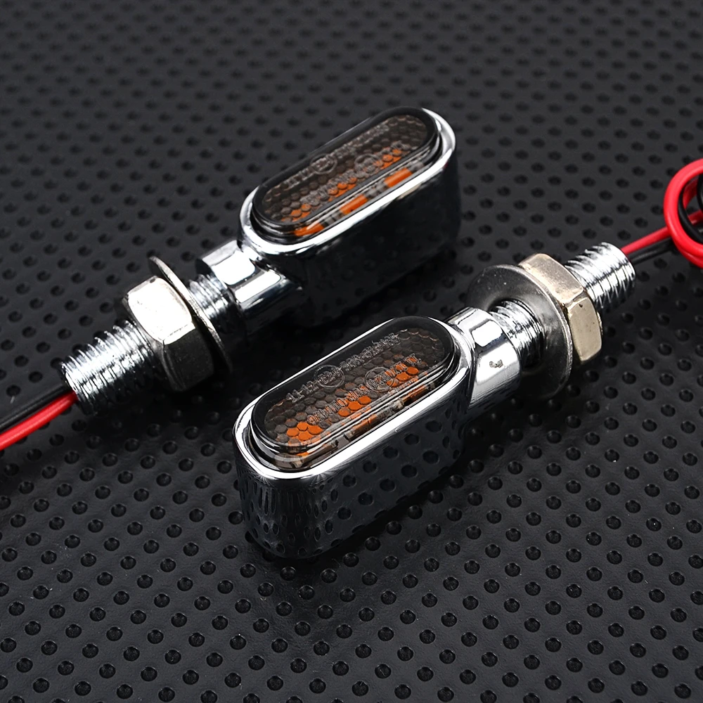 Mini intermitente cromado para motocicleta, luces LED de señal de giro para accesorios de motocicleta Cafe Racer con aprobación E24 Emark, 2 uds.