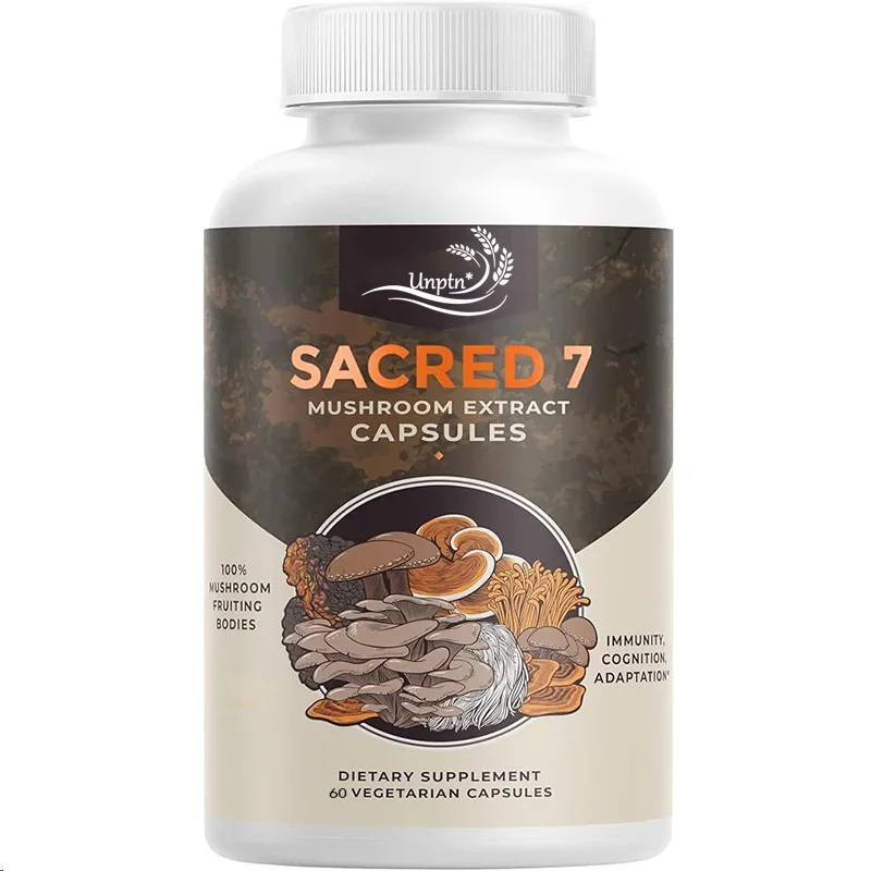 Sacred 7 Mushroom Extract Capsules - Lion’s Mane, Cordyceps, Reishi, Turkey Tail, Chaga, Maitake, And Shiitake