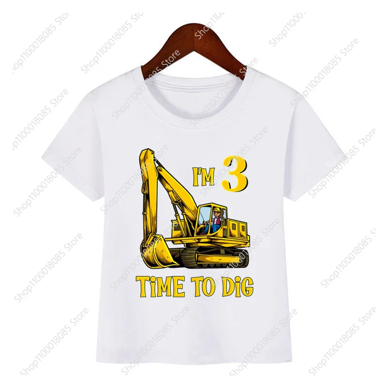 God says I am an engineer. Children's T-shirt excavator T-shirt cartoon boy girl summer short sleeved T-shirt top