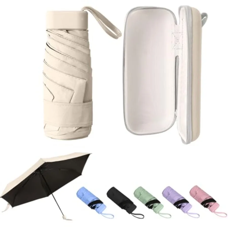 

Mini Umbrella with Case Lightweight Folding Compact Travel Accessory, Small Sun Umbrella UV Protection for Girls, and Adults, F