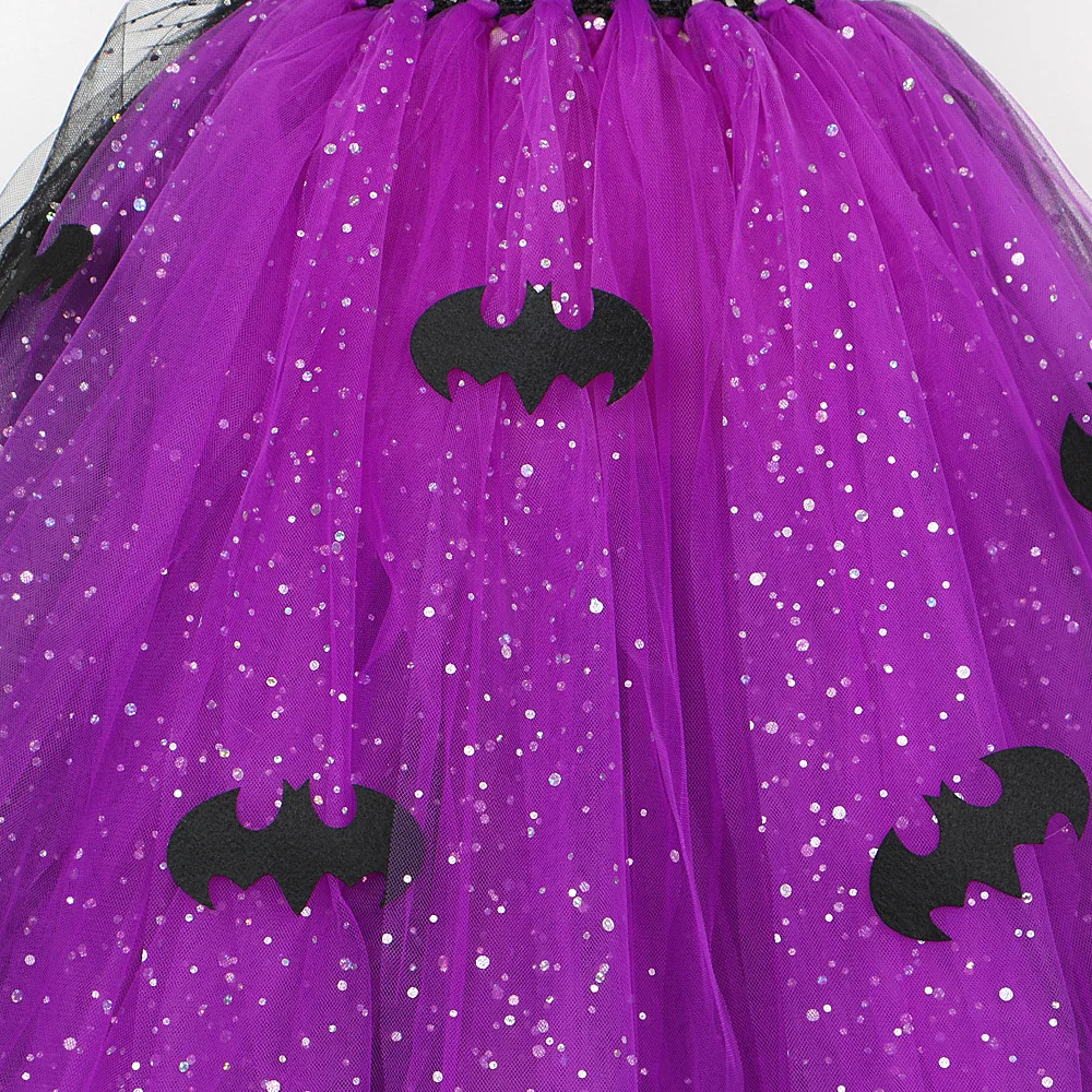 Mädchen böswillig führte Licht Halloween Kostüm Mesh Tutu Fledermaus lila Cosplay Kleider Kind Dämon Königin Hexe Kleidung 2-12y