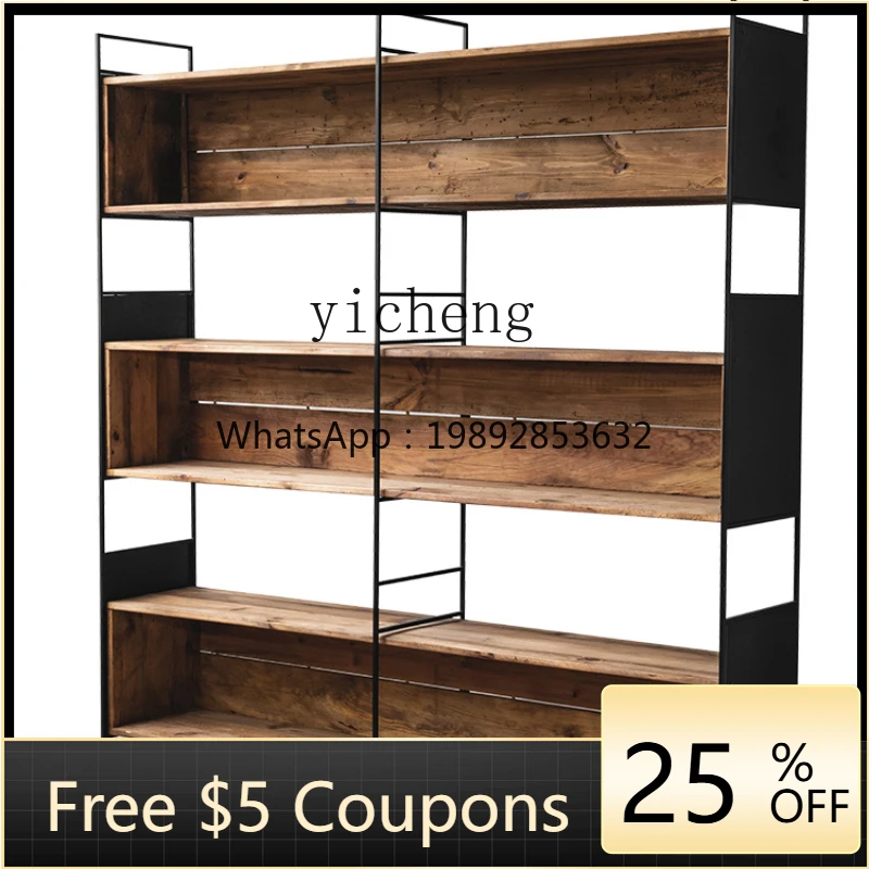 D26   Iron Stand Solid Wood Display Cabinet Living Room Wall Floor Storage Rack Modern Industrial Style Multi-Layer Bookcase