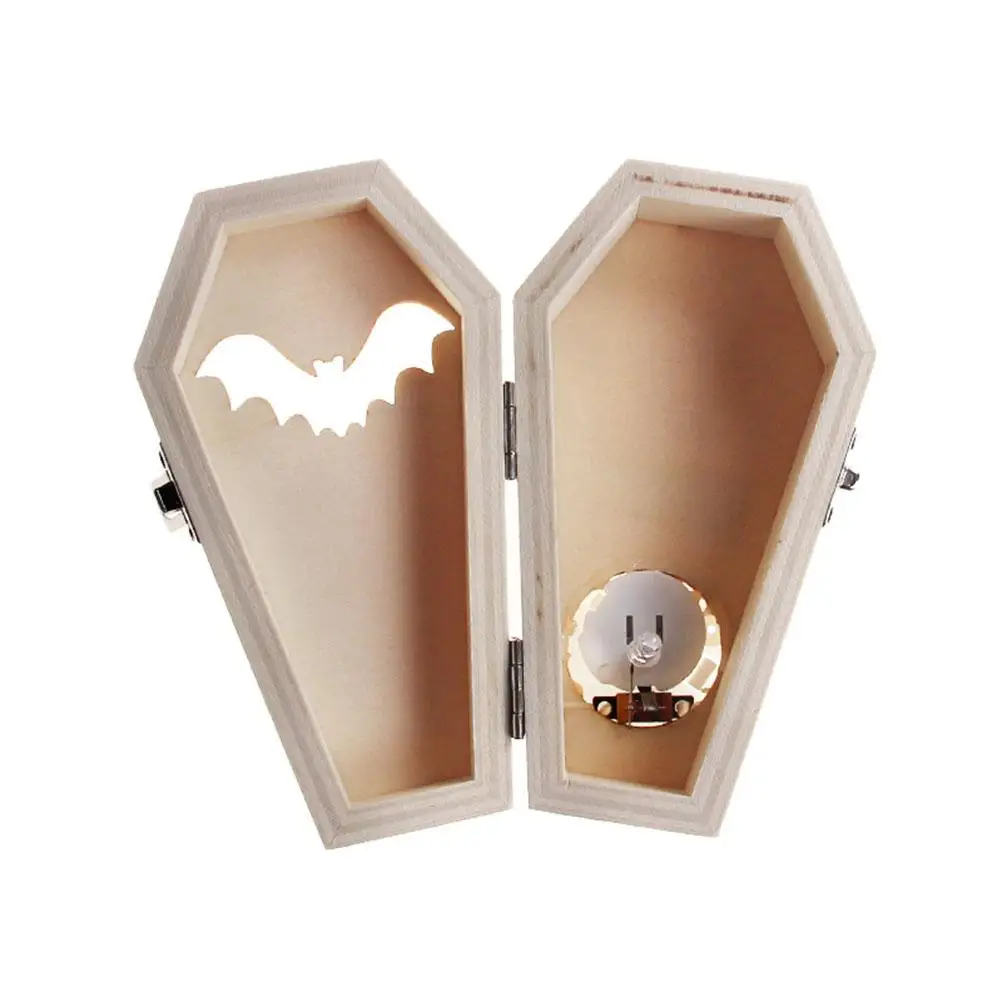 

Creative Bat Light Box Wood Night Lamp Funny Crafts Layout Coffin Night Light for Halloween Party Home DIY