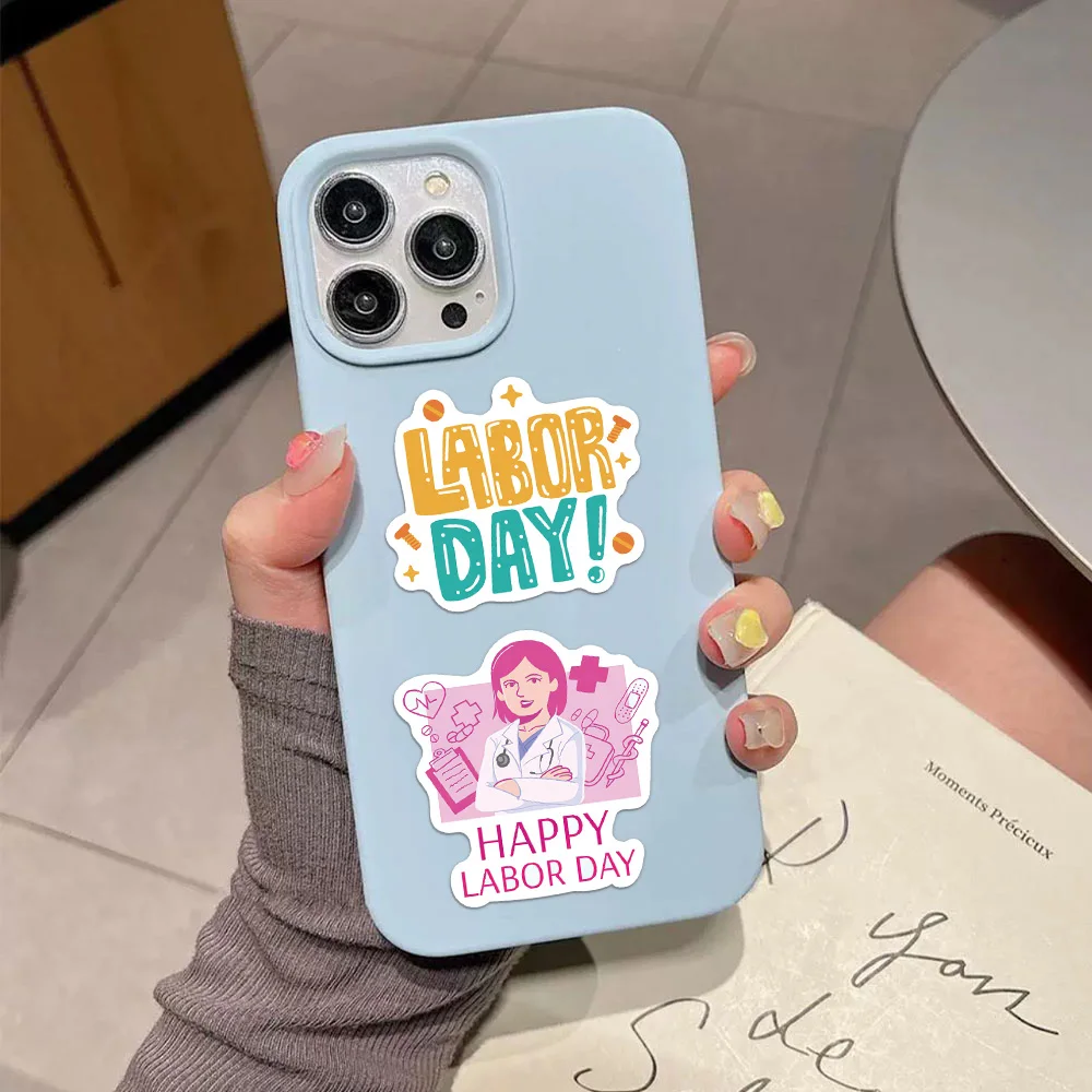 50PCS Fun Cartoon Labor Day Graffiti Stickers Notebook Water Bottle Luggage Notebook Phone Waterproof Decorative Stickers