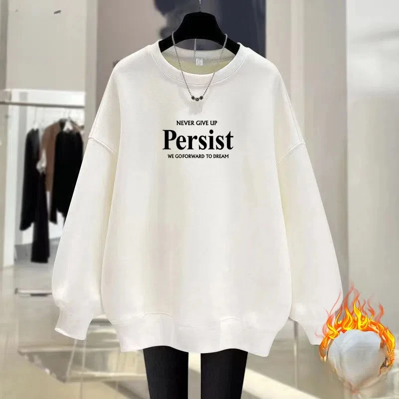 Autumn Winter Round Neck Lantern Long Sleeve Flocking Letter Printing Pullover Solid Color Women's Clothing Hoodies Sweet Tops